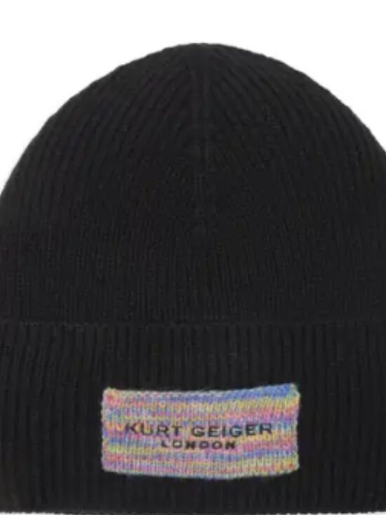 NWT Kurt Geiger London Logo Patch Cuffed Beanie One Size, BLACK main image 6